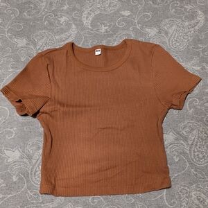 Uniqlo Brown Ribbed Cropped Tee (Size S)